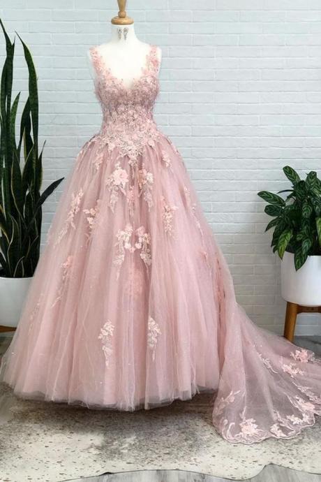 Ball Gown Long Prom Dresses With Appliques And Beading,popular Formal Dresses,sweet 16 Quinceanera Dresses