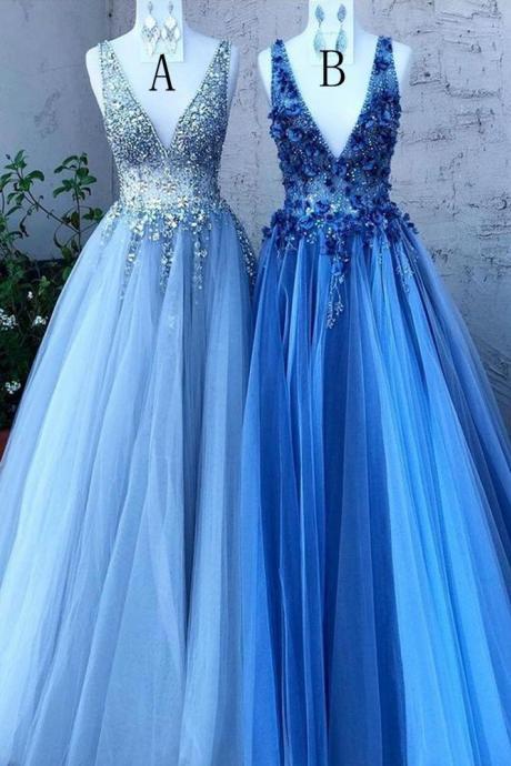 Tulle Long Prom Dresses With Beading,formal Dress