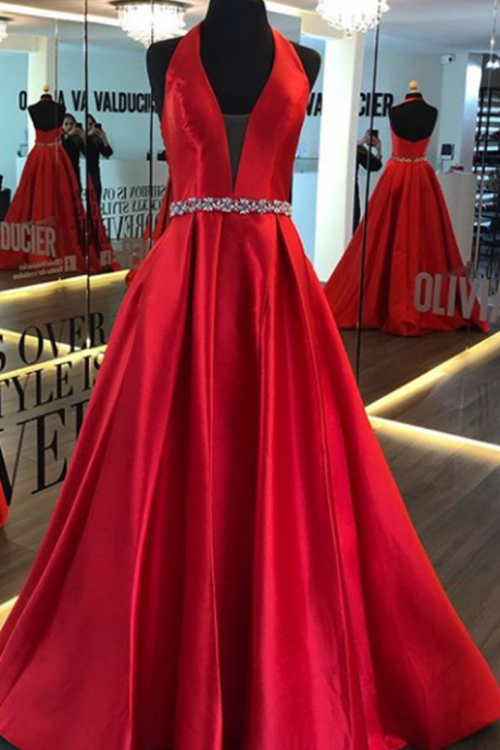 Halter Neck Long Prom Dresses with Beading