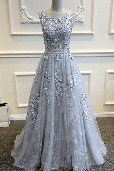V-back Lace Wedding Dress,A-line Tulle Bridal Dress,Lace Wedding Dresses,Silver Lace and Tulle Wedding Dress