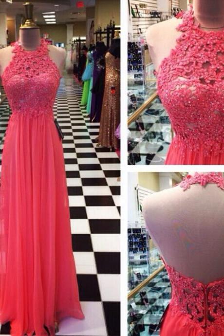 Fashion Sexy Open Back Prom Dress,halter Neckline Lace Graduation Dress,sexy Backless Formal Evening Party Dress