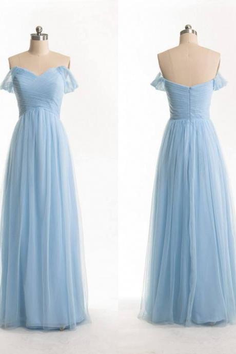 Shipping Off Shoulder Sleeves Sky Blue Bridesmaid Dress,sexy Prom Dress,occasion Dress,formal Evening Party Dress