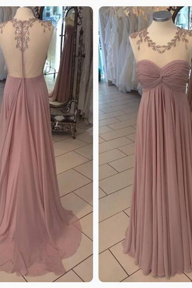 Illusion Blush Bridesmaid Dress,Sexy Open Back Prom Dress,Blush Pink Graduation Dress,Formal Evening Party Dress