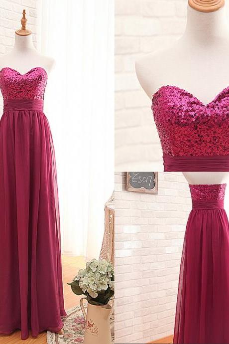 Burgundy Empire Sequins Prom Dress,long A-line Burgundy Graduation Dress,empire Sequins Burgundy Formal Party Dress