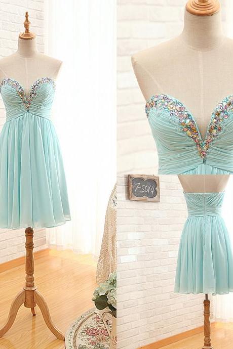 Ready to Ship Short Homecoming Dress,Sky Blue Cocktail Dress,Sweetheart Prom Dress,Short Strapless Party Dress