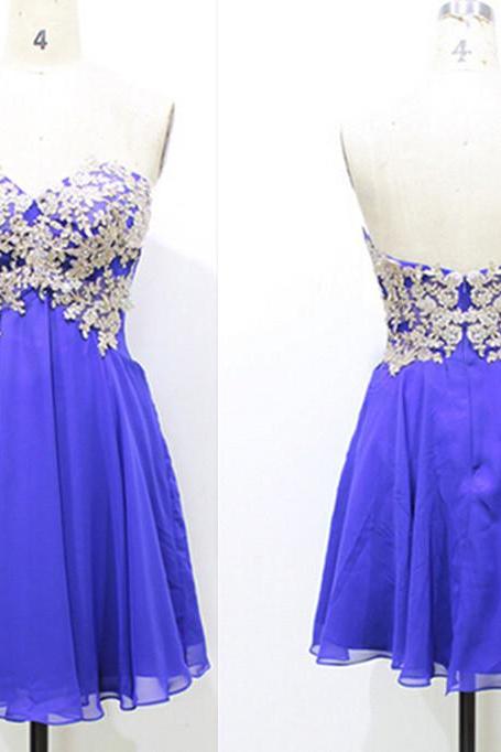 Short Blue Cocktail Dress,lace Party Dress,knee Length Royal Blue Bridesmaid Dress