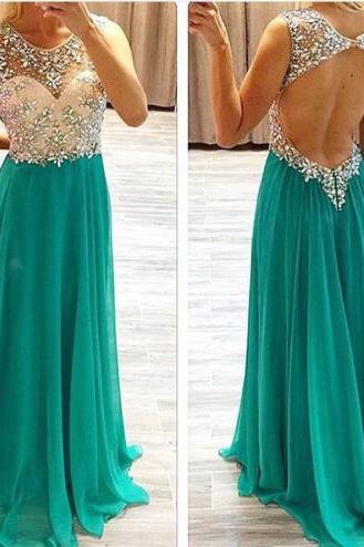 Beaded Open Back Prom Dress,Sexy Evening Party Dress,Formal Green Beaded Occasion Dress,Open Back Party Dress