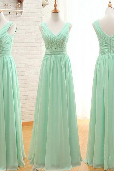 Discount V-neckline Mint Green Bridesmaid Dress,floor Length Occasion Dress