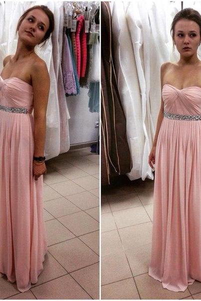 Sexy Prom Dresses A-line Pink Sweetheart Beads Rhinestones Chiffon Long Formal Dress Evening Dress Party Dress Gowns
