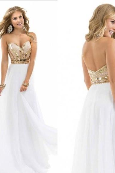 Hot sale summer beach Sweetheart Beading Chiffon Beaded Custom Desgin White Rose Gold Sparkle Dress Party gowns Prom Dresses