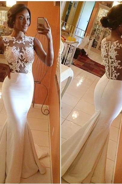 Gorgeous Mermaid Prom Dresses 2016 Hot Sale Sexy White Lace Appliques Ruffles Floor Length Evening Gown For Wedding Plus Size