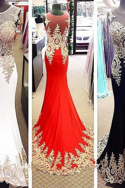 Long Prom Dresses Custom Color O Neck Sleeveless Sheath With Appliques Beaded Sexy Back Court Train Chiffon Evening Gowns