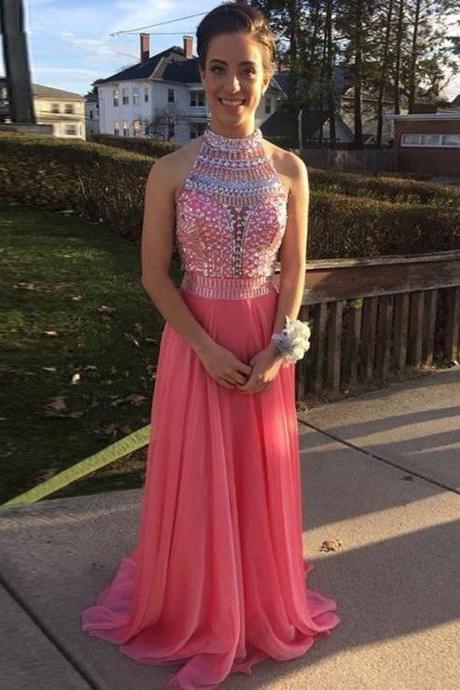 Long Prom Dresses 2016 New Arrival Dress for Graduation Sleeveless A Line with Beaded Sequin Chiffon Customize vestido formatura