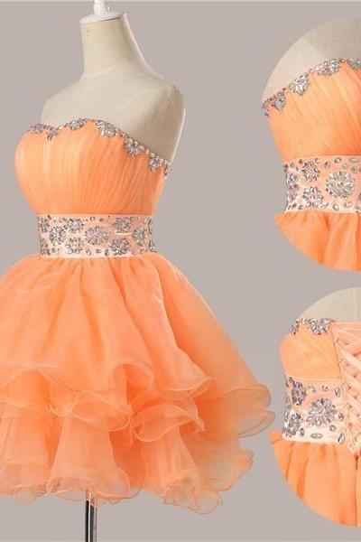 Fashion Off The Shoulder Beads Short Prom Dress Orange Short Orange Homecoming Dress