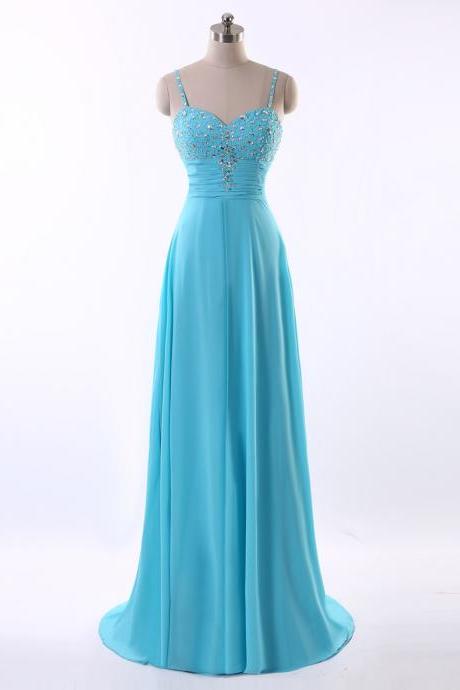 Blue Long Evening Dress Sexy Beaded A-Line Colorful Chiffon Evening Gowns New Arrival Women Formal Dresses