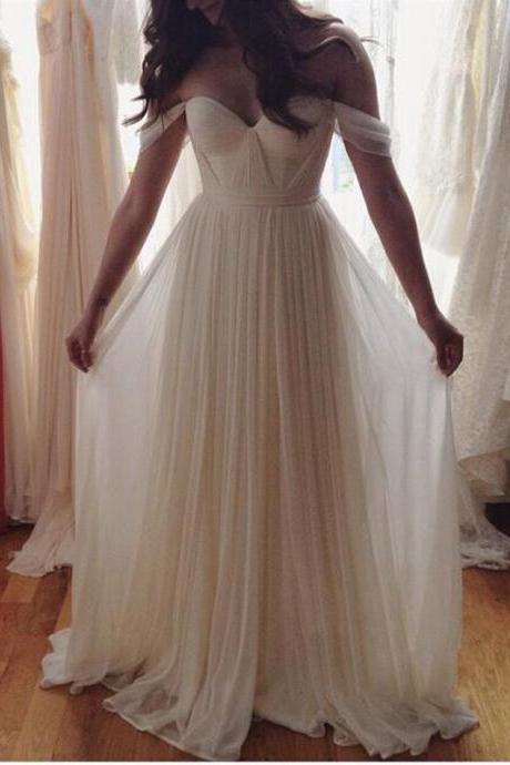 A-line Sweetheart Sleeveless Empire Zipper Prom Floor-length Chiffon White Prom Dresses