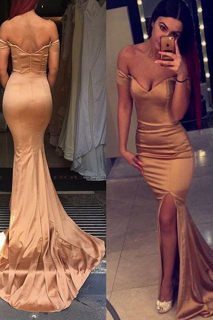 Prom Dresses Arrival Sexy Unique Champagne Mermaid Sweetheart Side Slit Open Back Satin Prom Dress Long Formal Evening Dress Party Prom Gowns