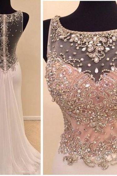2016 Real Iamge Prom Dresses Sexy Mermaid Bling Sparkle Luxury Rhinestones Sheer Back Chiffon Long Formal Party Gowns