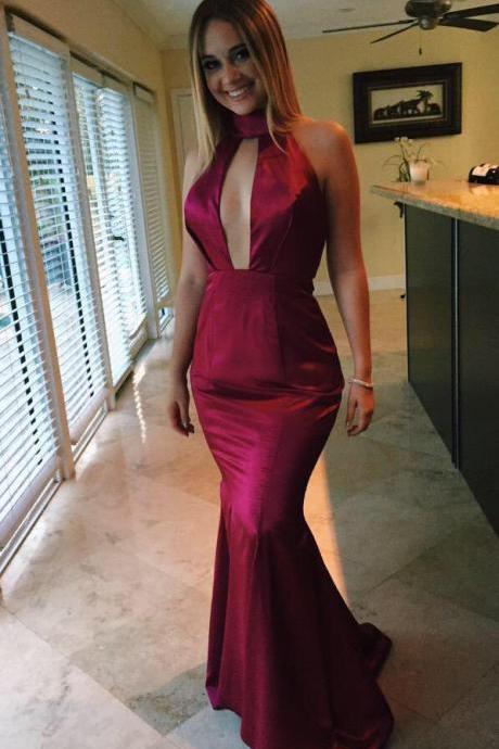 2016 Evening Dress Sexy Cheap New Arrival Burgundy/Red Wine Mermaid Cutout Backless Satin Long Formal Prom Party Gowns Vestidos