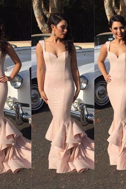 2016 Evening Dresses New Arrival Cheap Sexy Mermaid Blush Sweetheart Cap Sleeve Formal Long Prom Party Gowns Gowns Abendkleider