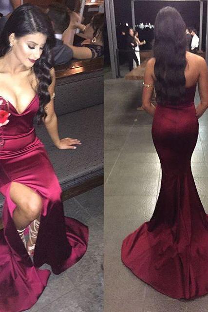 2016 Evening Dresses Arrival Sexy Mermaid Dark Red Crisscross Neck Formal Long Prom Party Gowns Gowns Abendkleider
