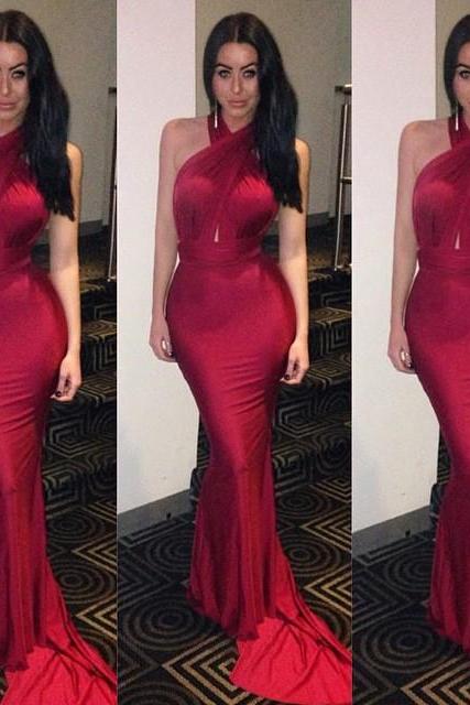 2016 Evening Dresses New Arrival Cheap Sexy Mermaid Dark Red Crisscross Neck Formal Long Prom Party Gowns Gowns Abendkleider