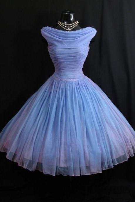 2015 Prom Dresses Vintage 1950s Blue Crew Cap Sleeves Mini Short Tulle Formal Prom Dress Party Gowns