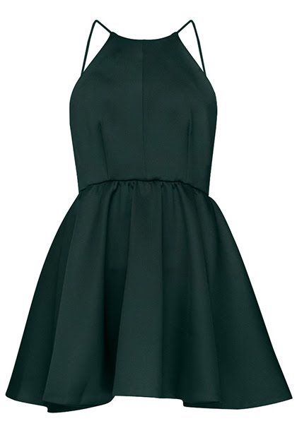 Forest Green Minimal Halter Neck Short A-Line Dress 
