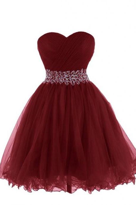 Ball Gown, sweetheart, with sash, Short, Mini, Backless, prom Dress, Homecoming Dresses