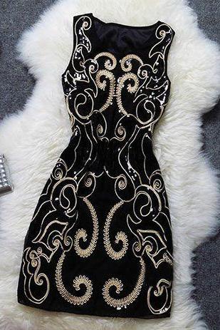 2016 Custom Tight Black Homecoming Dress,sleeveless Prom Dress,luxury Applique Evening Dress