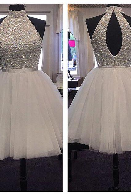 Shiny Ball Gown Homecoming Dresses, Beaded Prom Dresses,tulle Homecoming Dresses,elegant Evening Dresses ,backless Sexy Homecoming Dresses