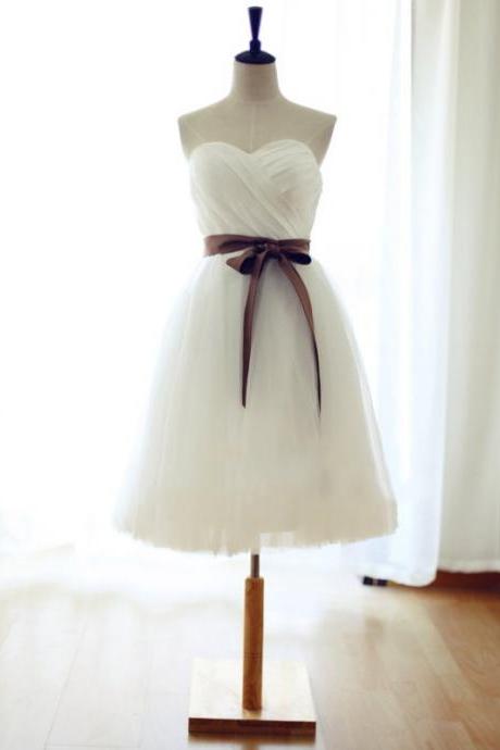 White Homecoming Dresses,elegant Evening Dresses , Bowknot Prom Dresses,strapless Bridesmaid Dresses