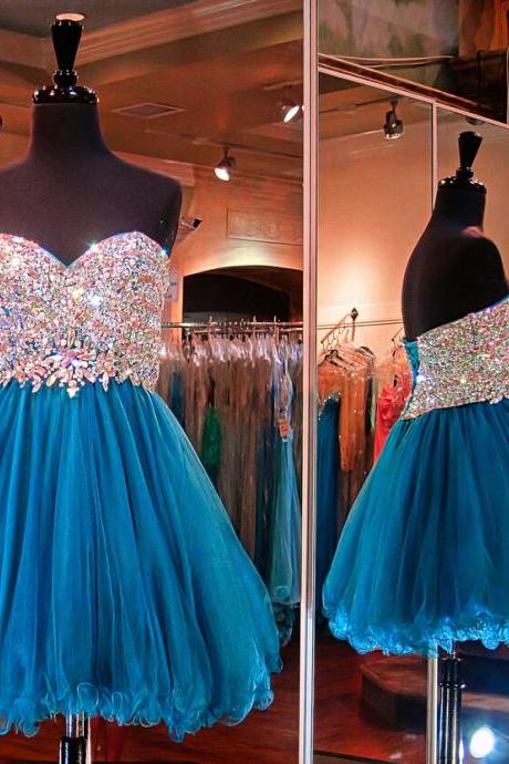 Tulle Homecoming Dresses,sweetheart Evening Dresses,sexy Cocktail Dresses,shiny 2016 Popular Prom Dresses