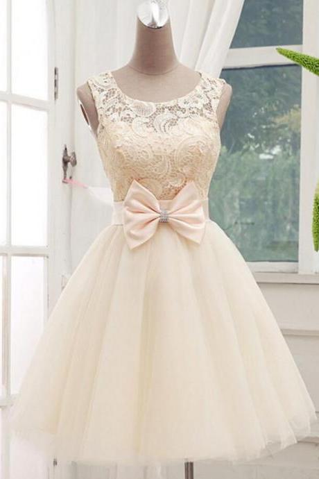 2016 Lace Tulle Homecoming Dresses,cute Evening Dresses,lace Cocktail Dresses,pure Bowknot 2016 Popular Homecoming Dresses