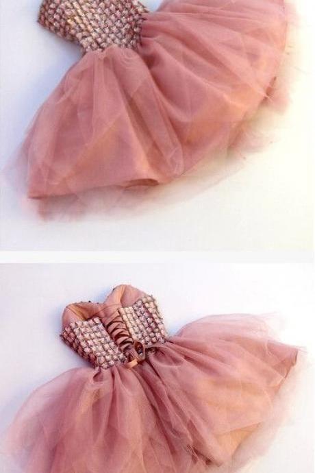 Cute Pink Short Homecoming Dress,princess Ball Gown Party Dress,tulle Lace Up Homecoming Dress,sequins Homecoming Dress,sweetheart Evening Dress