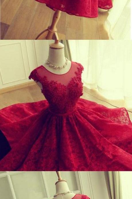2016 Style Lace Homecoming Dress, Open Back Applique Homecoming Dress, Red Prom Dress