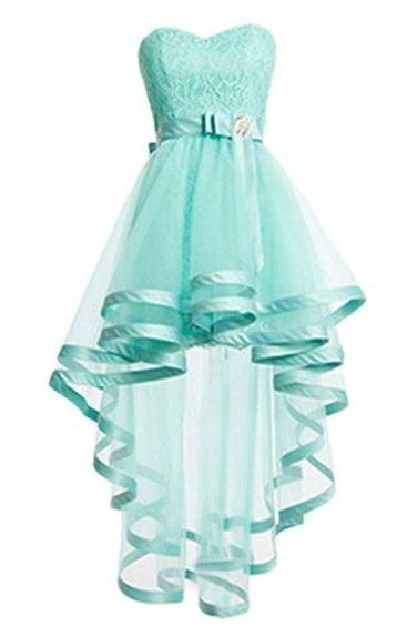 Mint Green Homecoming Dress, High-low Dress,lace Dress And Tulle Prom Dresses,sweetheart Homecoming Dress