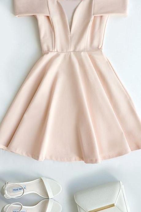 Cute Off-the-shoulder Homecoming Dress, Light Pink Prom Dress,v-neck Evening Dress,party Dress