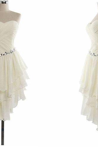 2016 Charming Homecoming Dress,white Beaded Prom Dress,sweetheart Chiffon Ruffles Dress For Summer Party