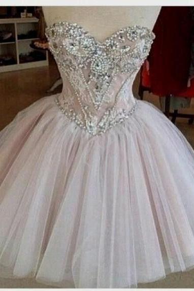 2016 Charming Homecoming Dress,blush Pink Prom Dress,beading Ball Gown For Teens