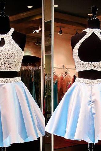 Short Homecoming Dress, Two Piece Prom Dress, Beading Homecoming Dress, Junior Homecoming Dress, Homecoming Dress, Halter Homecoming Dress