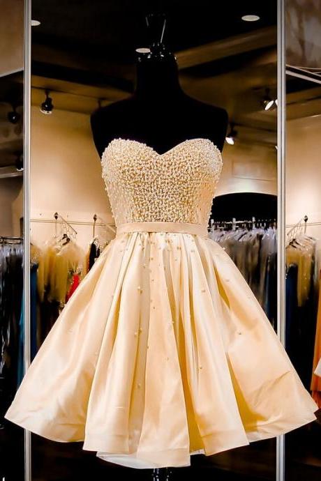 Charming Short Homecoming Dress,beading Prom Dress,sweetheart Ball Gown For Teens