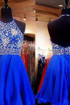 Luxury Royal Blue Homecoming Dress,sexy Backless Party Dress, Halter Short Prom Dress,2016 Custom Homecoming Dress