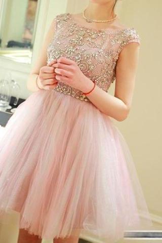 Cute Pink rhinestone Homecoming Dress, Off shoulder Prom Dress, 2016 Party Dress, Short homecoming Dress