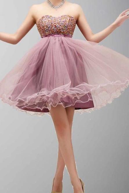 2016 Dusty pink Homecoming dresses,Sweetheart Prom dresses, Cute Party dresses, Sexy Beading Party dresses, Custom prom dresses