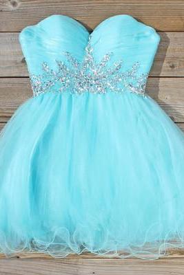 2016 Cute Blue Homecoming Dresses, Sexy Sweetheart Prom Dresses,beading Party Dresses, Tulle Prom Dresses