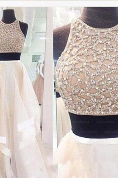2016 Most Popular 2 Pieces Prom Dress, Beading Long Prom Dress, Sexy A-line Prom Dress, Dresses For Prom
