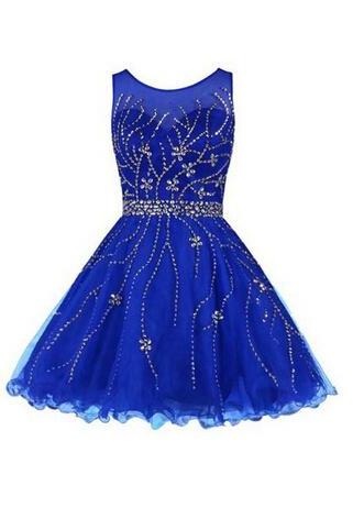 2016 Royal Blue Homecoming Dresses,Luxury Beading Prom Dress,Cheap Homecoming Dresses,Simple Homecoming Dresses,Sexy Backless Party Dresses