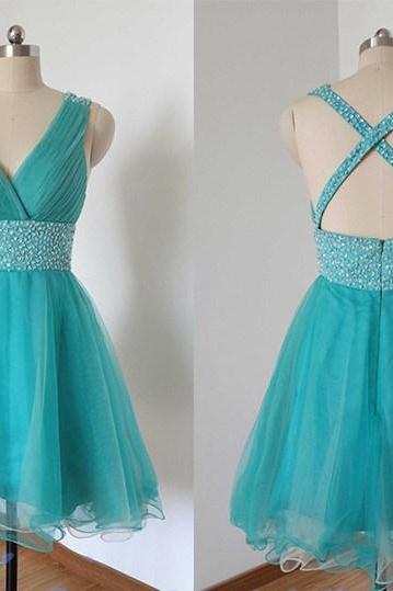 2016 Custom Blue Homecoming Dress,straps Prom Dresses,tulle Homecoming Gowns,open Back Short Prom Gown