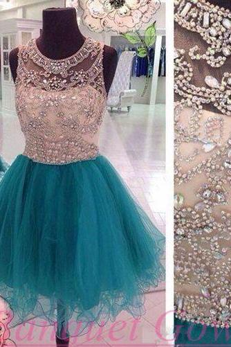Short Beaded Homecoming Dress,blue Prom Dress,charming Prom Dresses,party Dress For Girls